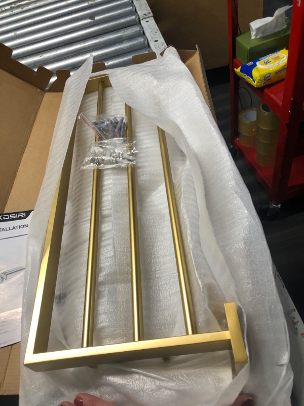 Photo 1 of ** FACTORY SEALED * OPENED TO INSPECT ** KOKOSIRI Towel Shelf Holder 24'' Bathroom Towel Rack with Two Bath Towel Bars Rails SUS304 Stainless Steel Wall Mount, Brushed Gold, B6003BG