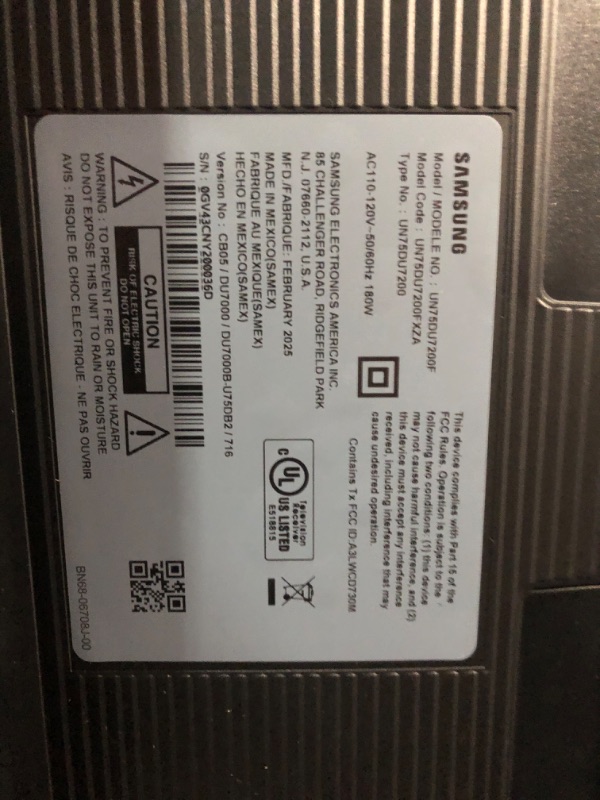 Photo 1 of  FOR PARTS ONLY 75” Class DU7200 Series Crystal UHD 4K Smart Tizen TV (2024)
