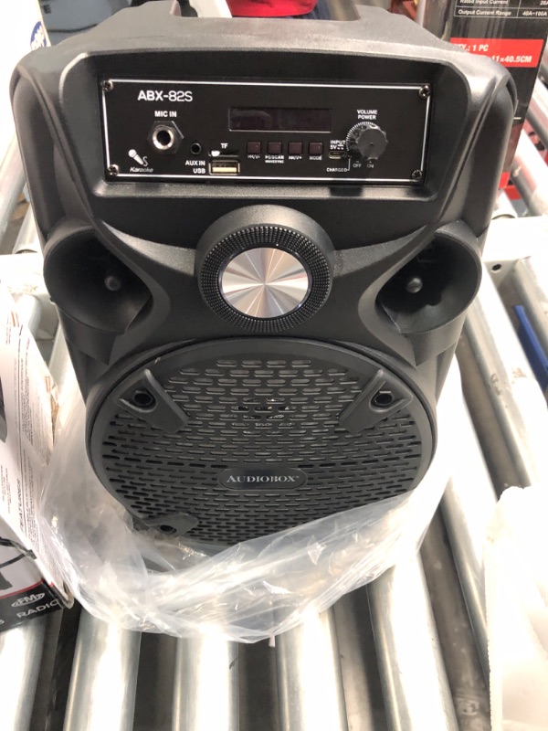 Photo 1 of ***(MAJOR DAMAGE/ SEE NOTES)***
Audiobox ABX-82S Portable 8" PA Speaker with Stand, WaveSync™ Technology, Bluetooth, LED Lights, 1100W - Includes Microphone & USB Cable