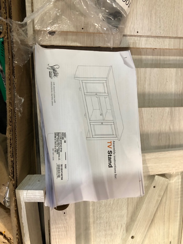 Photo 1 of ***INCOMPLETE - MISSING PARTS - WOOD CRACKED AND BROKEN - SEE PICTURES***
Signature Design by Ashley Dorrinson Farmhouse TV Stand with Fireplace Option, Fits TVs up to 58", Whitewash