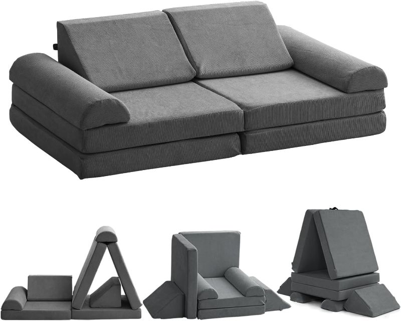 Photo 1 of *USED MISSING PIECES*jela Kids Couch Safety Certified Play Couch Soft Kids Sofa with Machine Washable Cover Thick Foam Fort Building Set for Playroom Indoor 57x28x18 Inch (Corduroy, Darkgrey)
