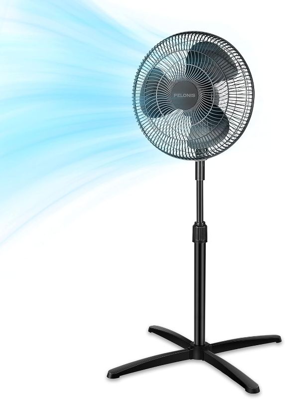 Photo 1 of **NOT IN ORIGINAL PACKAGE/MISSING PARTS**PELONIS 16 inch Pedestal Fan for Bedroom , Oscillating Fan, 3-Speeds, 90° Oscillation, Adjustable Height, Floor Fan, Standing Fan for Living Room, Kitchen, and Home office, Black