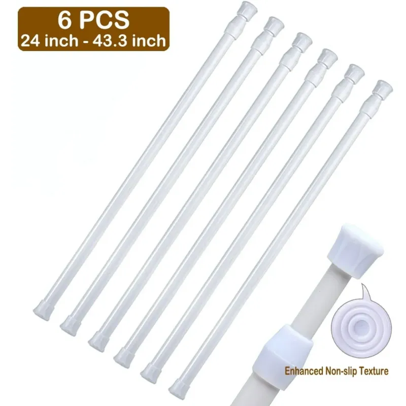 Photo 1 of 6 Pcs Tension Rods for Windows ,SONQUEEN Tension Curtain Rods No Drilling 24 to 43.4 inch,Spring White Curtain Rod Closet Rod,Window Curtain Rod
