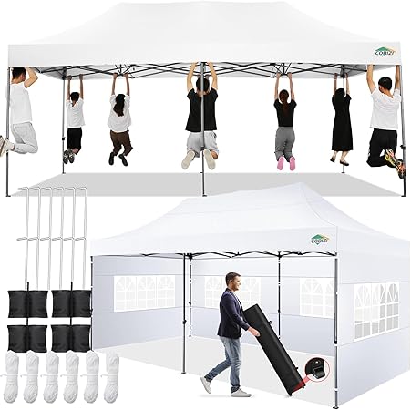 Photo 1 of ***the description and photo only to the reference**COBIZI 10x20 Pop up Canopy Tent 10x20 Canopy with 6 Sidewalls Waterproof Heavy Duty Commercial Canopy Tent for Parties Outdoor Tent Garden Gazebo Tent, Carry Bag with Wheel(10x20ft, Black)