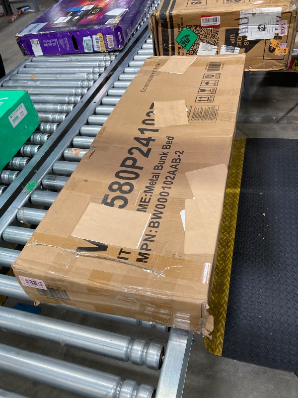 Photo 1 of ***BOX 1 OF 2 ONLY/INCOMPLETE SET/PARTS ONLY*** 
Bellemave Triple Bunk Bed for Kids, Adults, Teens, Twin Over Twin & Twin Metal Bunk Beds for 3 Kids, Triple bunk beds?Heavy Metal, Black?  ***(BOX OPEN,BOX RIPPED TORN)***