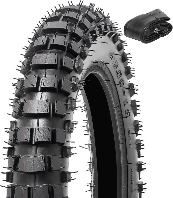 Photo 1 of  1 TIRE -3.00-12 (80/100-12) 4PR TT 47J Dirt Bike Front/Rear Tire and Heavy Duty Inner Tube Compatible with 3.00-12 80/100-12 Off Road Pit Mini Dirt Bike/Motorcycle Tire 