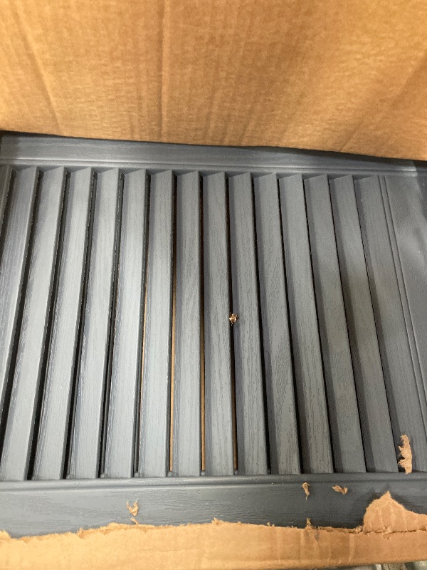 Photo 1 of 14.5 in. W x 64 in. H Builders Edge, Standard Cathedral Top Center Mullion, Open Louver Shutters, Includes Matching Installation Spikes (Per Pair), 419 - Storm Cloud