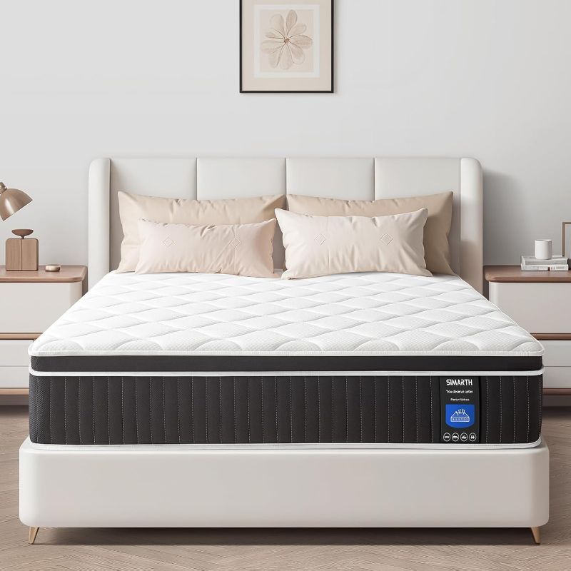 Photo 1 of  Mattress 12 Inch,Firm Mattress in a Box with Gel Memory Foam and Pocket Springs, Hybrid Mattresses Pressure Relief&Cooling Feel&Motion Isolation