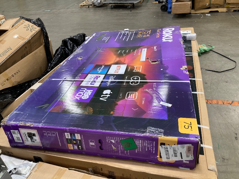 Photo 1 of ***NON-REFUNDABLE/PARTS ONLY/CRACKED SCREEN**Roku Smart TV – 75-Inch Plus Series 4K QLED RokuTV with Roku Voice Remote Pro, Dolby Vision, Striking 4K Resolution, Automatic Brightness, & Seamless Streaming – Live Local News & Sports