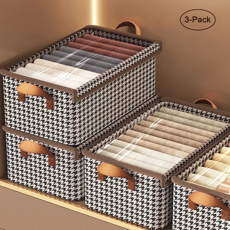 Photo 1 of 3 Pack Fabric Storage Bins with Lids, Wardrobe Storage Organiser, Stackable Storage Bin, Foldable Storage Baskets with Handle, Closet Organizers and Storage Boxs for Toys, Clothes, Home, Office
