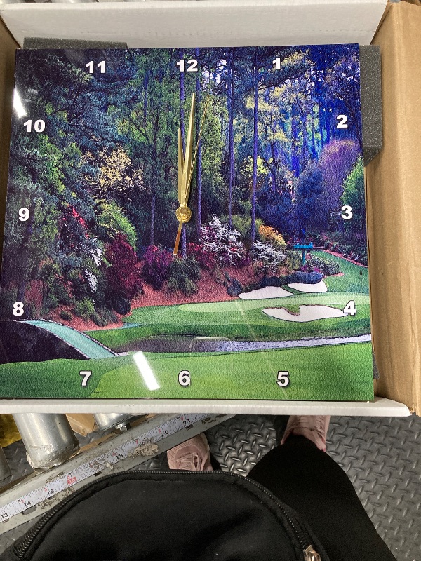 Photo 1 of 3dRose Wall Clock Silent - 10 inch - Augustas Amen Corner Golf Course - Golfers on Bridge - Landscape