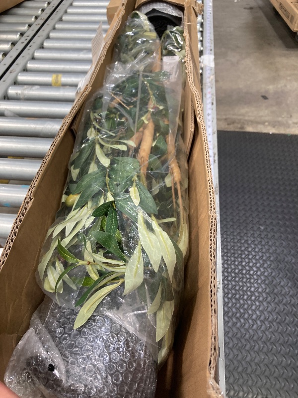 Photo 1 of 2 Pack 5 Ft Artificial Olive Plants with Realistic Leaves and Natural Trunk Silk Fake Olive Tree with Plastic Nursery Pot Faux Olive Tree for Office
