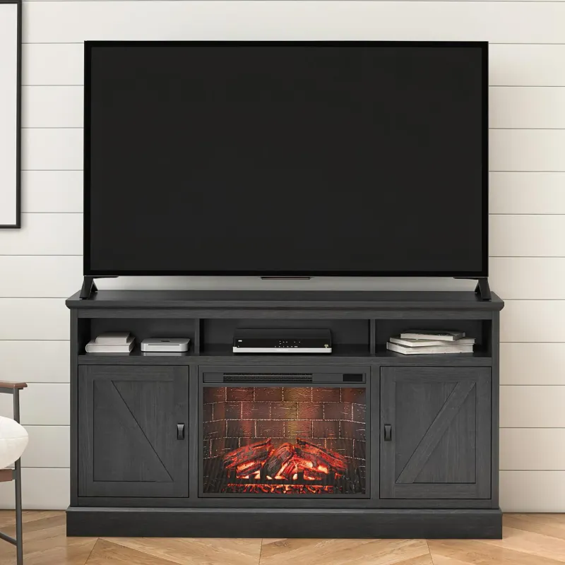 Photo 1 of Ameriwood Home Ashton Lane Electric Fireplace TV Stand for TVs up to 65", Black Oak
