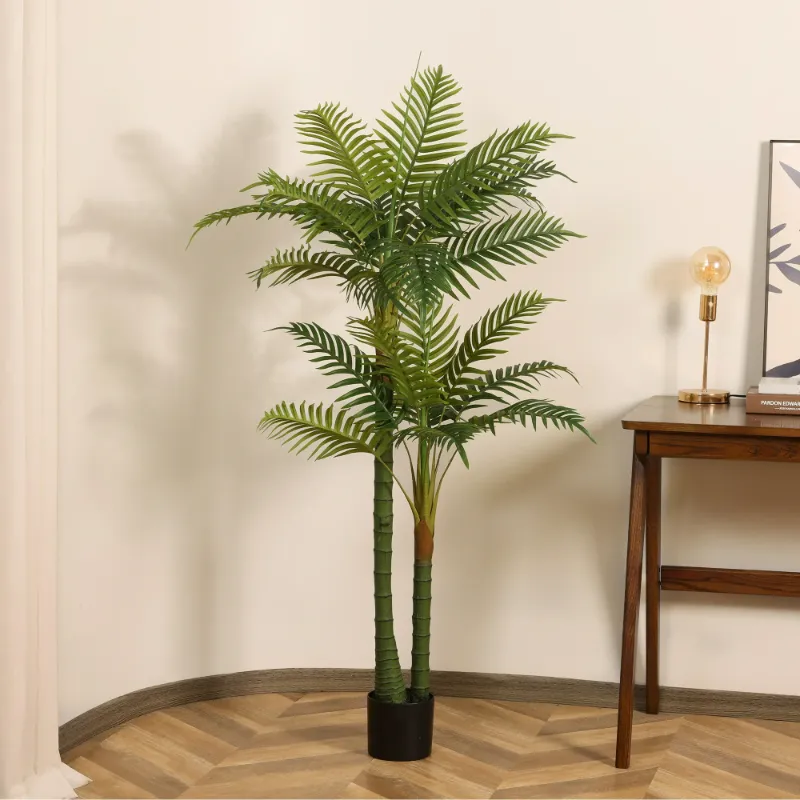 Photo 1 of 5ft Artificial Palm Tree in Black Pot, Fake Tropical Palm Plant, Pre Potted Faux Greenry Plant for Home Decor Office House Living Room Indoor
