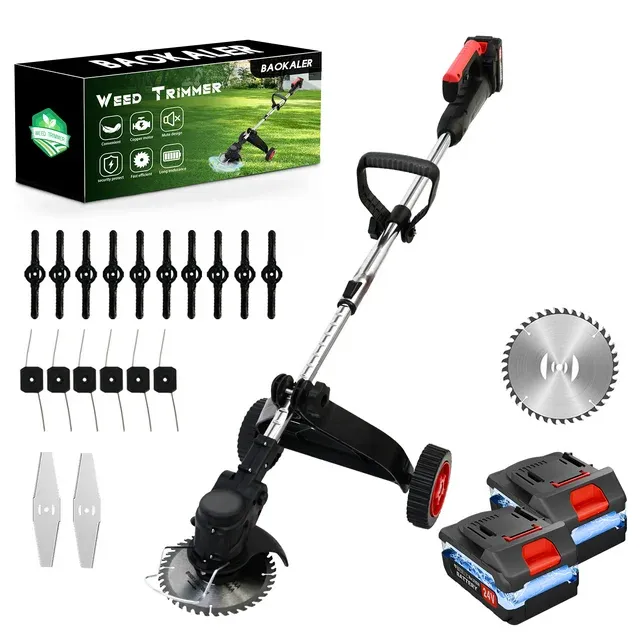 Photo 1 of ***PARTS ONLY**
BAOKALER Cordless Electric Weed Wacker String Trimmer with Wheels, Equipped with Three Types of Blades and 2 Battery
