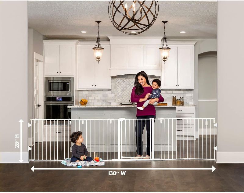 Photo 1 of **NOT IN ORIGINAL PACKAGE/MISSING PARTS**Regalo 130-Inch Super Wide Adjustable Baby Gate and Play Yard, 2-in-1, Bonus Kit, Includes 4 Pack of Wall Mounts(Pack of 1) 130WX28H