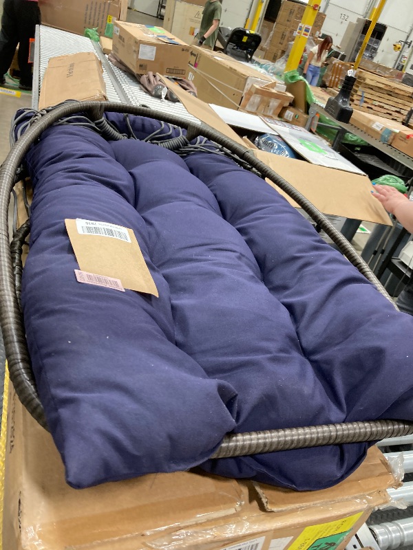 Photo 1 of **ONLY THE SWING/MISSING STAND AND CHAIN***SereneLife Foldable Hanging Egg Swing – Deep Blue Rattan Wicker Chair with Stand, Waterproof Seat Cushion & Headrest, 350 lbs. Capacity – Indoor Outdoor Hammock Chair for Patio, Porch & Garden