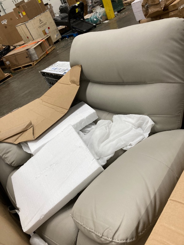Photo 1 of ***TEARS AND SCUFFS ON TOP BACK** 40 in. W Light Gray Faux Leather Power Recliner BY ANDMAKERS