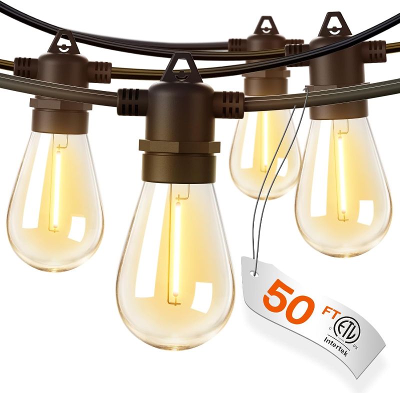 Photo 1 of addlon 50FT LED Outdoor String Lights with Edison Shatterproof Bulbs, Weatherproof Strand, Commercial Grade Patio Lights, Decorative for Garden or Patio, Black