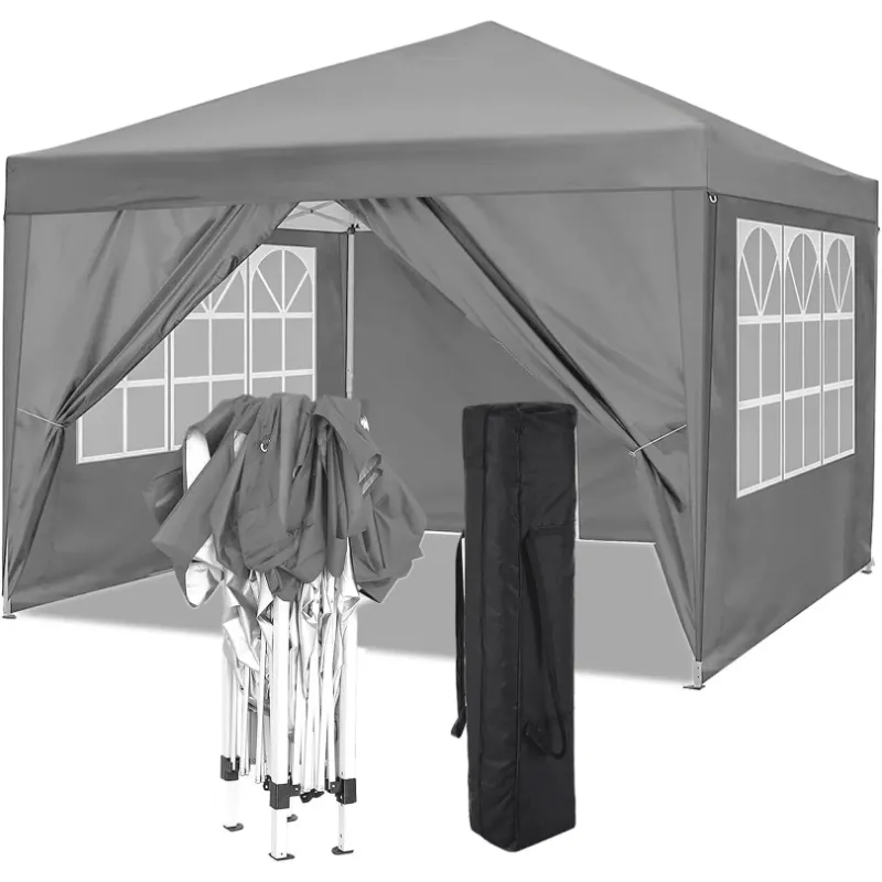 Photo 1 of  10x10ft Popup Canopy Waterproof Canopy with 4 Sidewalls Outdoor Commercial Instant Shelter Beach Camping Canopy Tent for Party, Gray

