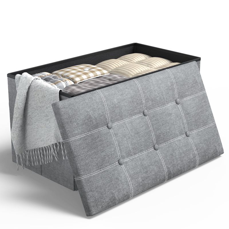 Photo 1 of 30" Storage Ottoman, Linen Fabric Footrest Stool, 80L Storage Bench, Foldable Ottomans Foot Rest, Footstool Bench for Living Room Bedroom Entryway Stool Gray 30*15*15in
