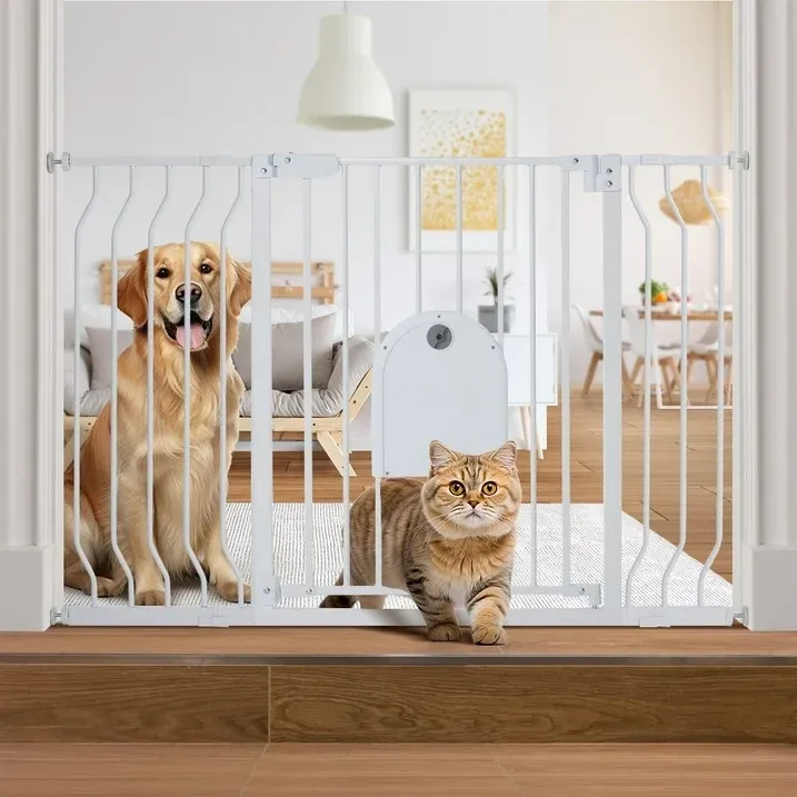Photo 1 of 29.5-48.4" Wide Pet Gate with Cat Door, Pressure Mount, Safety Gate Gift,White
