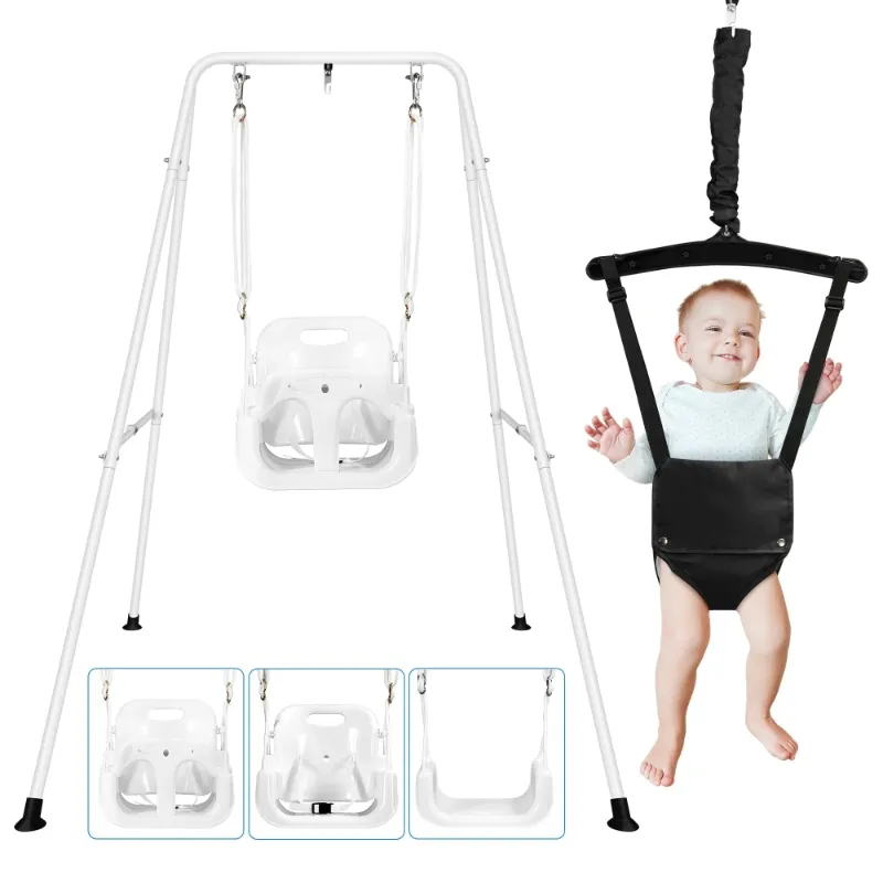 Photo 1 of 4-in-1 Toddler Swing Set, Baby Swing Seat with Foldable Metal Stand, Kids Swing Set for Indoor Outdoor Backyard, Easy to Assemble & Store