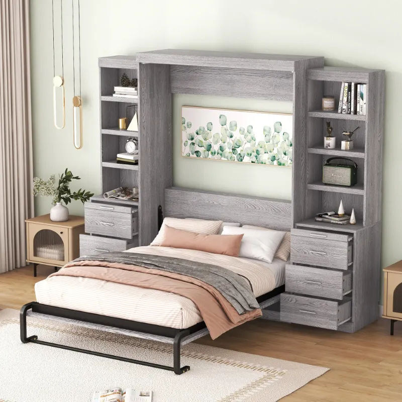 Photo 1 of ***BOX 4 OF 5 ONLY/INCOMPLETE SET***FULL SIZE BED WARDROBE WITH STORAGE SHELVES AND DRAWERS, GRAY, BOX SPRING NOT INCLUDED, GRAY