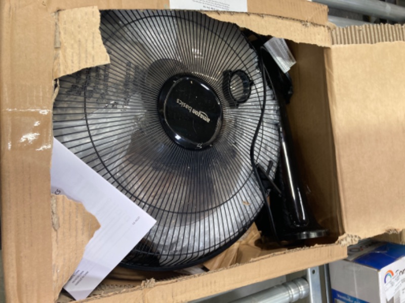 Photo 1 of **parts only** Amazon Basics 16" Pedestal Fan with Remote, Floor Fan, Standing Fan for Bedroom, Living Room, Office, with 3 Speeds, 3 Modes, Timer, Dual-Layered Blades, Adjustable Height, Tilt Head, 60W, Black