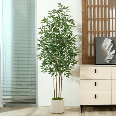 Photo 1 of 7 Ft Faux Ficus Plant in Large White Planter Artificial Ficus Tree in Pot Perfect Home Décor