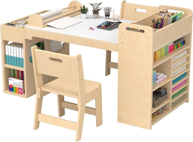 Photo 1 of 
SFDOU White Surface 50.4inx 24in Kids Craft Table with Portable Art Supply Organizer,Kids Art Table and Chair Set with Paper Roll