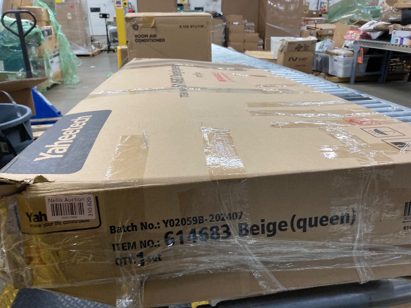 Photo 1 of Yaheetech Upholstered Modern Queen Bed Square Stitched & Button Tufting Headboard Queen Size, Beige **Please Check Notes**