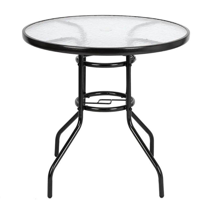 Photo 1 of 31.5 In Outdoor Glass Table, Patio Round Table, Dining Table with Tempered Glass Tabletop for Indoor, Steel Frame for Yard Lawn Porch Balcony
