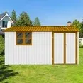 Photo 1 of 10X12X7.5 FT Outdoor Steel Storage Shed with Lockable Doors, 2 Windows, Transparent Roof Panels, Metal Frame Floor (Wood Panels Not Included), Ideal for Backyard, Patio Storage,Chicken Coop?Brown