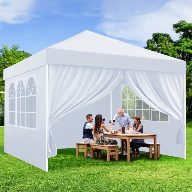 Photo 1 of 10'x10' Pop Up Canopy tent with Sidewalls, GVDV Portable Instant Canopy, Outdoor Canopy Event Tent, Waterproo, White
