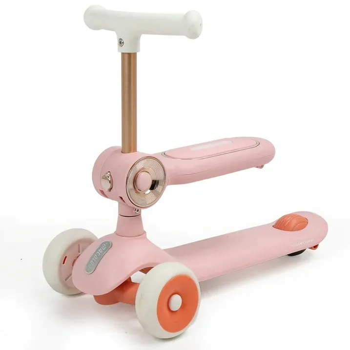 Photo 1 of 3 Wheel Scooter For Kids, 2-In-1 Folding Toddler Scooter ,Scooter With Adjustable Handlebar And Folding Seat, Ride On Toys With Music Led Lights Rear Brake For Boys Girls Ages 3-5 ,Kids Gift?Pink)
