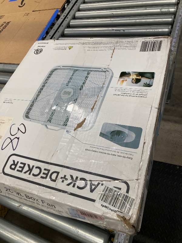 Photo 1 of BLACK+DECKER Box Fan with 3 Speed Settings, 20” Box Fan with Carrying Handle, Rotary Knob and Recessed Cord Storage, Portable Fan and Cooling Fan for Home, Office, Garage, Basement & More