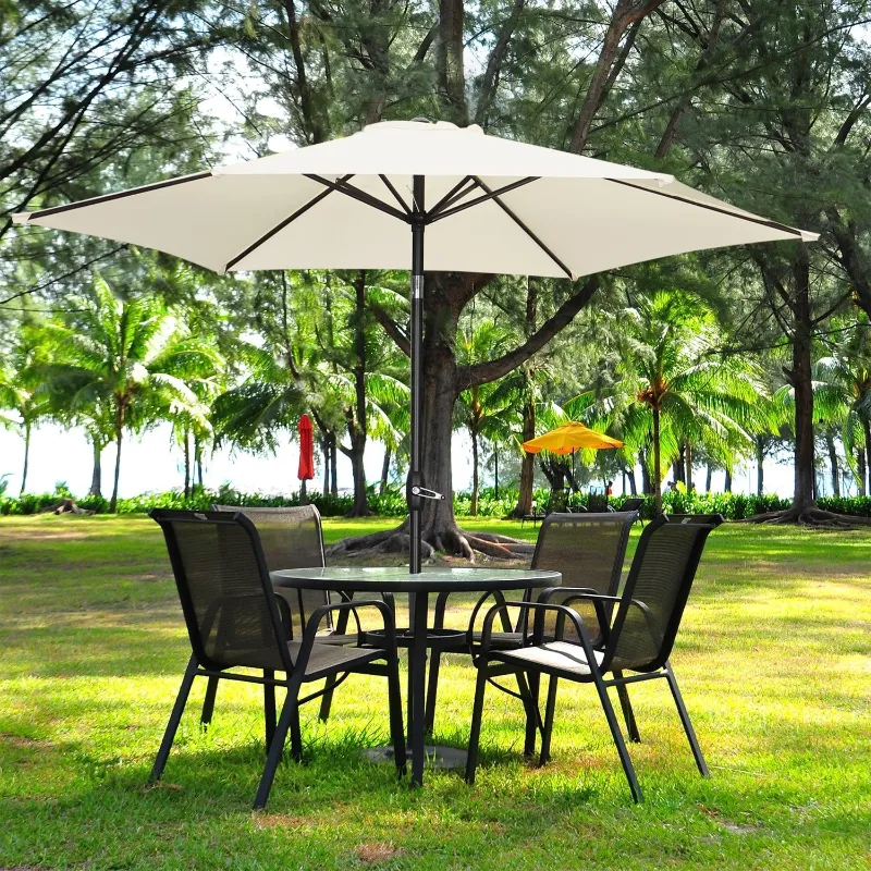 Photo 1 of **PARTS ONLY/DAMAGED FRAME**Ainfox 9ft Patio Umbrella Outdoor Portable Table Market Umbrella with Push Button Tilt/Crank Waterproof UV-proof,White