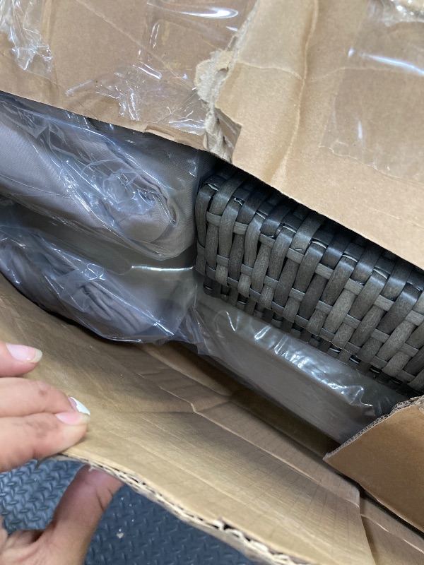 Photo 1 of **BOX 1 OF 3 ONLY/INCOMPLETE SET**Rattaner 3 Pieces Patio Furniture Set Outdoor Sectional Wicker Patio Furniture Patio Couch with Ottoman and Outdoor Storage Table All-Weather Anti-Slip Cushions Waterproof Covers, Light Grey