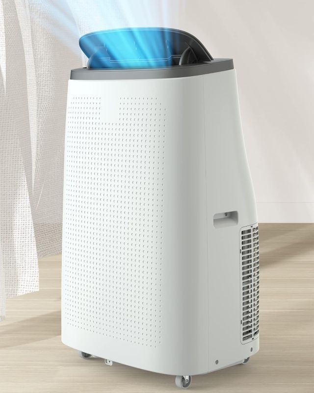 Photo 1 of ***(USED, UNTESTED, SELLING PARTS ONLY, SOME SCUFFS/SCRATCHES, DUST RESIDUE, BOX RIPPED/TORN)*** 
DEXSO Portable Air Conditioner 14,000BTUs, A/C for Rooms up to 750 Sq. Ft, Built-in Dehumidifier, Fan, and Sleep Mode, Includes Remote Control, Reusable Filt