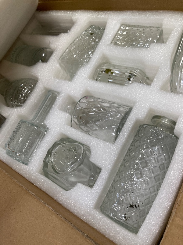 Photo 1 of 12 Pcs Small Glass Bud Vase Set of?Mini Vintage Vases in Bulk, Clear Bud Vases for Centerpieces? Rustic Wedding Decorations?Home Table Flower Décor.