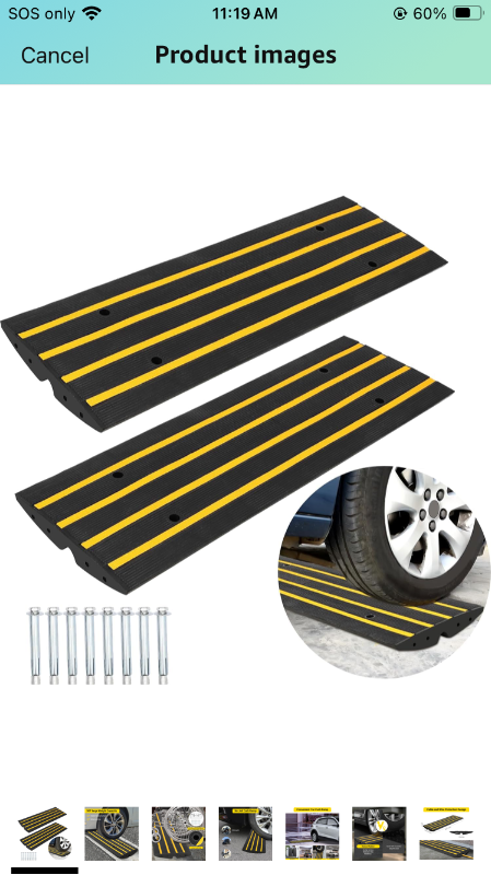 Photo 1 of 2 Pack Black Rubber Threshold Ramp - Heavy Duty 50 Ton (110,000 Lbs) Capacity Curb Ramp, 48'' Length, Ideal for Cars, Trucks, Motorcycles, and Wheelchairs