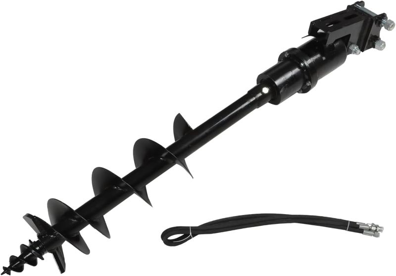 Photo 1 of 200mm Auger Drill Mini Excavator Attachment with Hydraulic Pipes Compatible with 1Ton-1.5Ton Mini Excavator Digger 90MM Span 25MM Hole Diameter