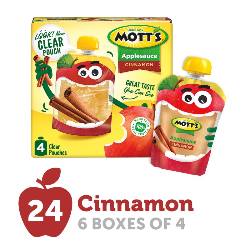 Photo 1 of **BB 8/23/25**Mott S Cinnamon Applesauce 3.2 Oz 24 Count Clear Pouches (6 Packs of 4)
