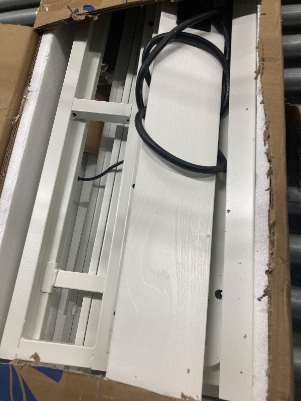 Photo 1 of **MISSING PARTS**Pinmoco LED Queen Bed Frame with 49.2" High Storage Headboard and 4 Drawers, Adjustable Base Height Metal Platform Bed with Charging Station, White