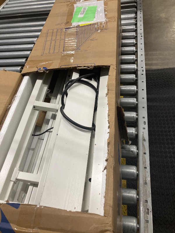 Photo 1 of **MISSING PARTS**Pinmoco LED Queen Bed Frame with 49.2" High Storage Headboard and 4 Drawers, Adjustable Base Height Metal Platform Bed with Charging Station, White