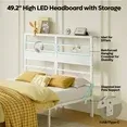 Photo 1 of **MISSING PARTS**Pinmoco LED Queen Bed Frame with 49.2" High Storage Headboard and 4 Drawers, Adjustable Base Height Metal Platform Bed with Charging Station, White