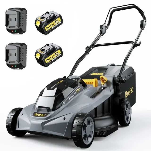 Photo 1 of ***(MISSING PARTS-SELLING AS IS )*** 
Brefac 40V (2 x 20V) 17'' Cordless Lawn Mower, Multi-Functional Grass Cutter  6 Adjustable Height Settings, Durable Manganese Steel Blades, Easy to Use for Medium to Large Lawn  ***(SOME SCUFFS/SCRATCHES, BOX RIPPED/T