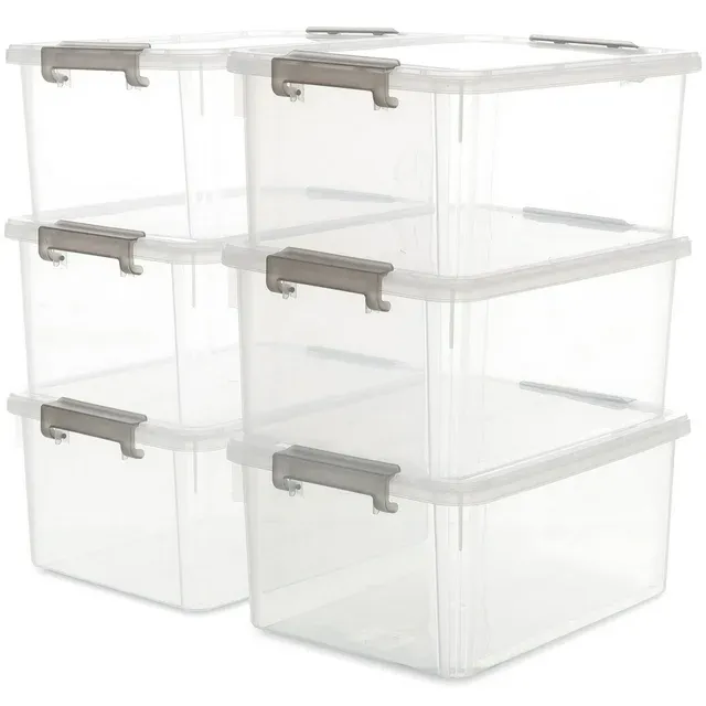 Photo 1 of 17 QT Clear Storage Bins with Lids Large Stackable Plastic (6 Pack) 15.9x11.6x7.3"
