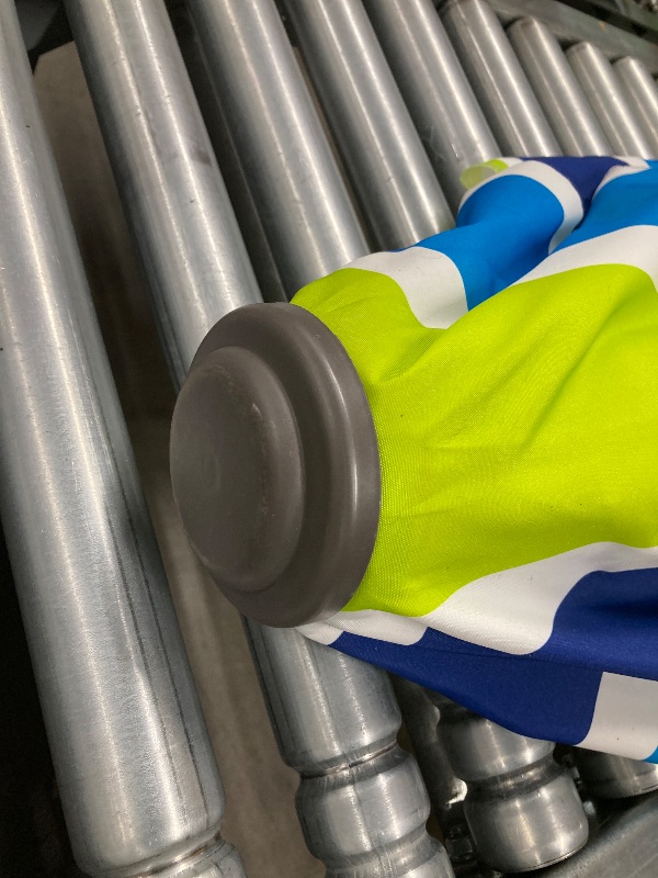 Photo 1 of SIMILAR TO JEAREY 8x10 ft Rectangular Patio Umbrellas Outdoor Table Market Umbrella w/Crank, 8 Sturdy Ribs, UV Protection Waterproof Sunproof(Blue Green Striped)  ***(SOME SMALL DIRT SPOTS, SMALL RUST AREA ON POLOE, BOX RIPPED/TORN...SEE ALL PHOTOS)***